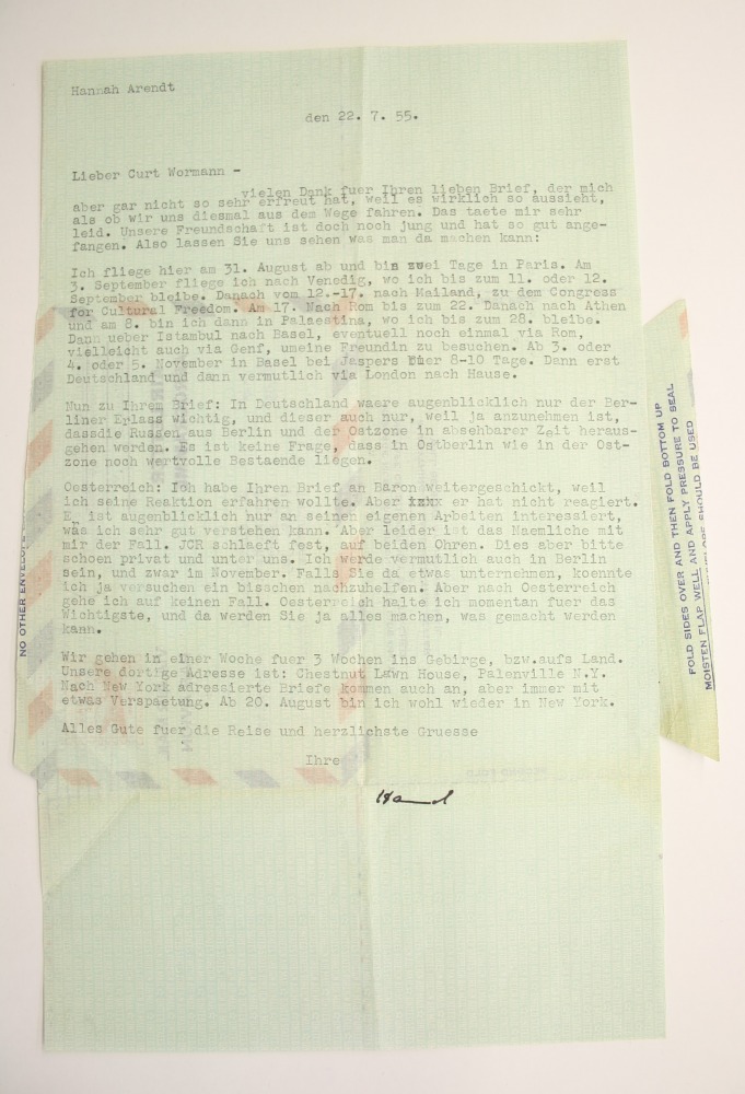 Hanna Arendt to Wormann