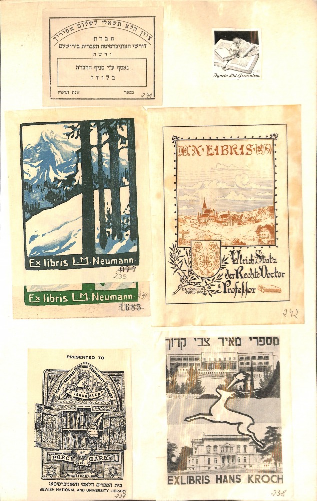 A sample of the ex-libris collection of books rescued from Europe after the war, and maintained at the National Library